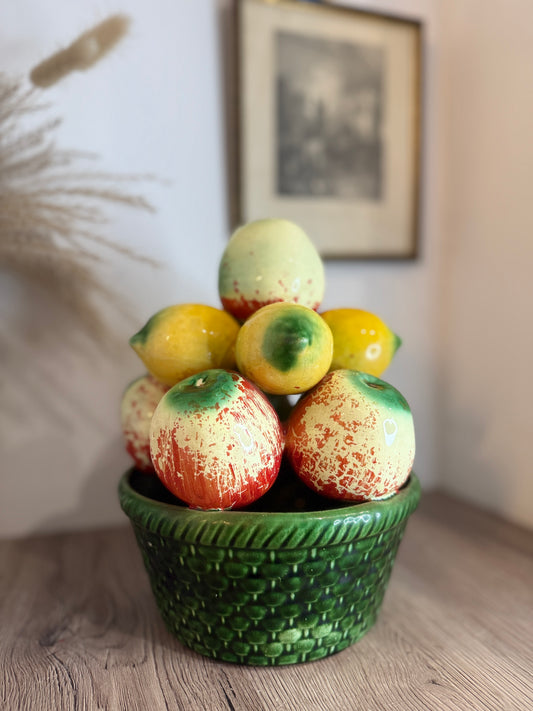 Ceramic Fruit Bowl with Apples and Lemons