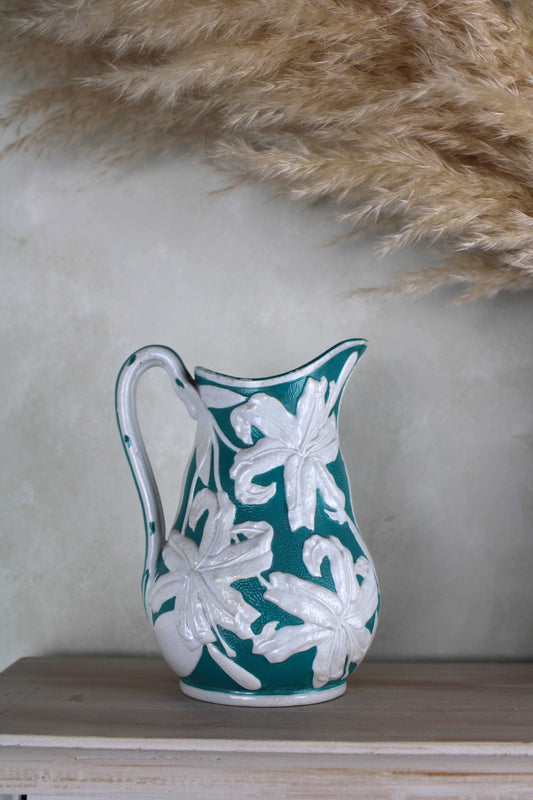 Green and White Floral Jug Vase