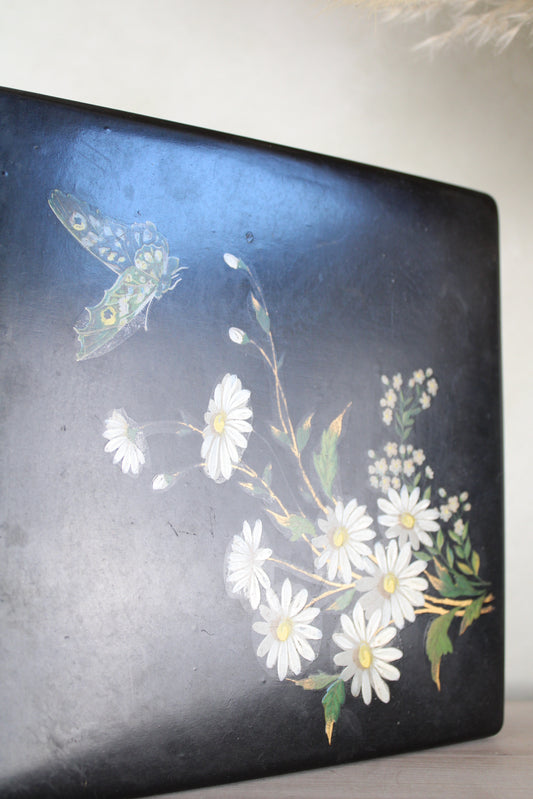 Handmade Vintage Paper Mache Butterfly Box with Red Interior