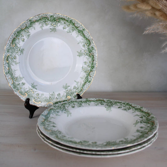 Set of 4 Waterloo Potteries Cromer Pasta Bowls in Green Leaf Design