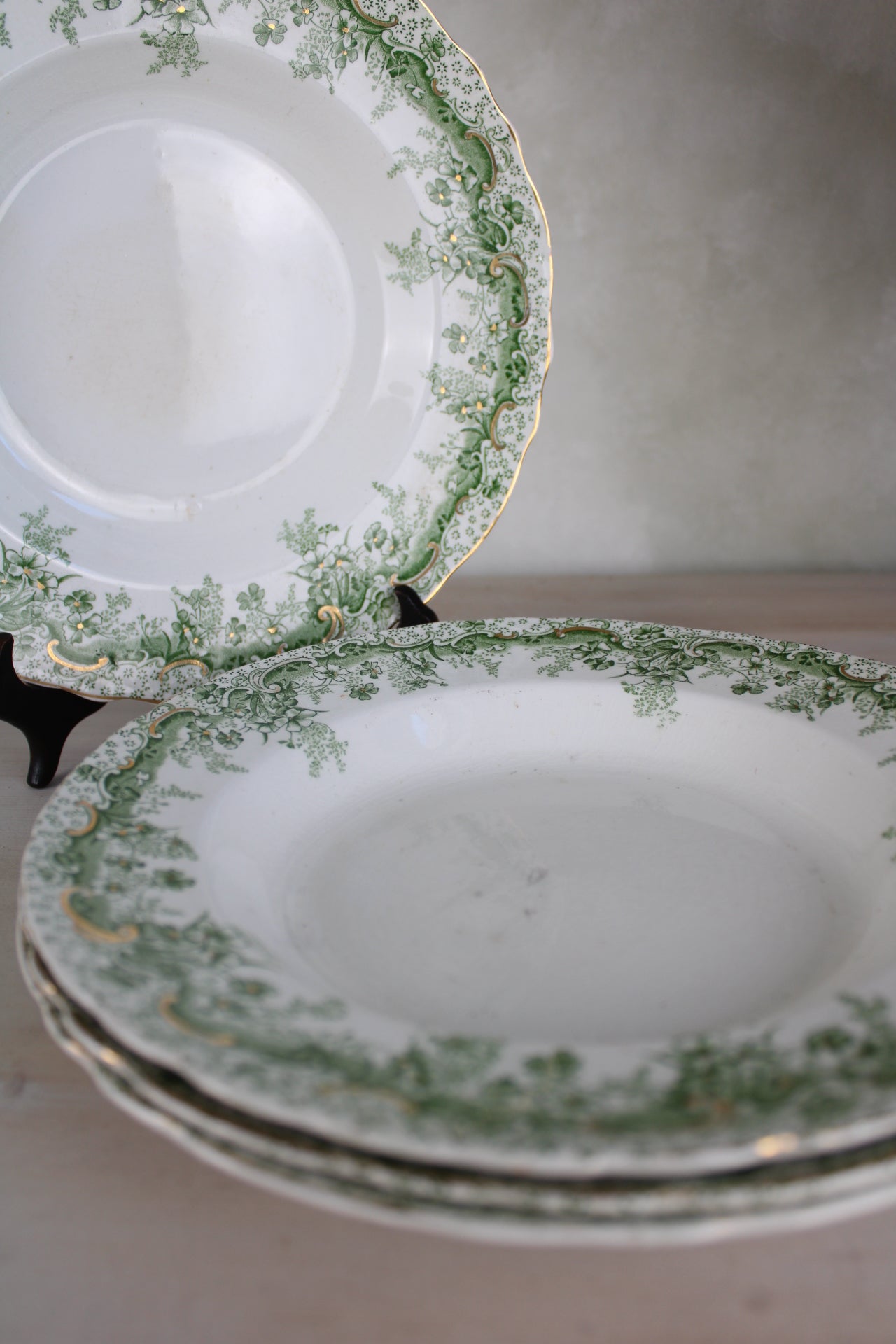 Set of 4 Waterloo Potteries Cromer Pasta Bowls in Green Leaf Design