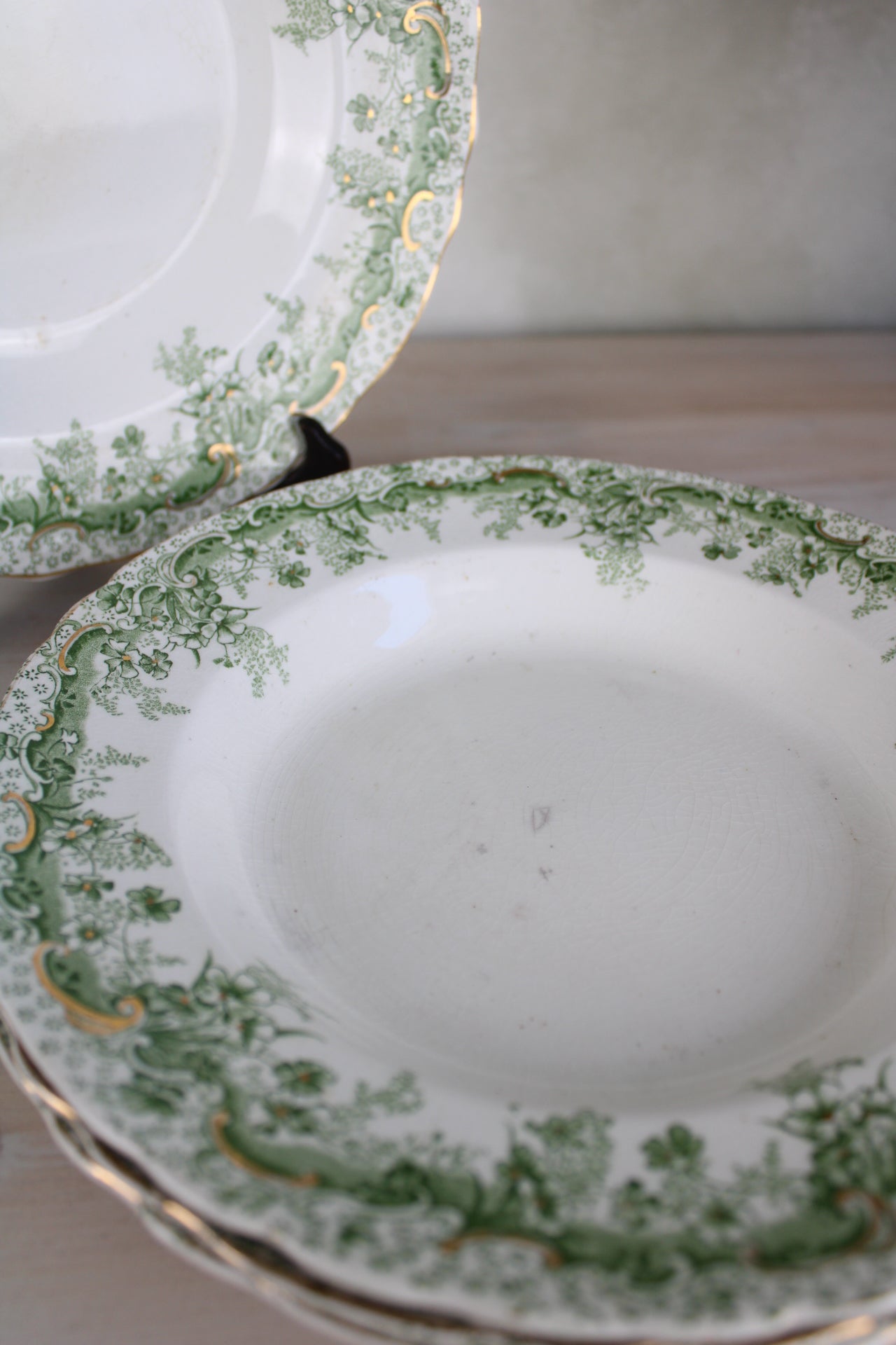 Set of 4 Waterloo Potteries Cromer Pasta Bowls in Green Leaf Design