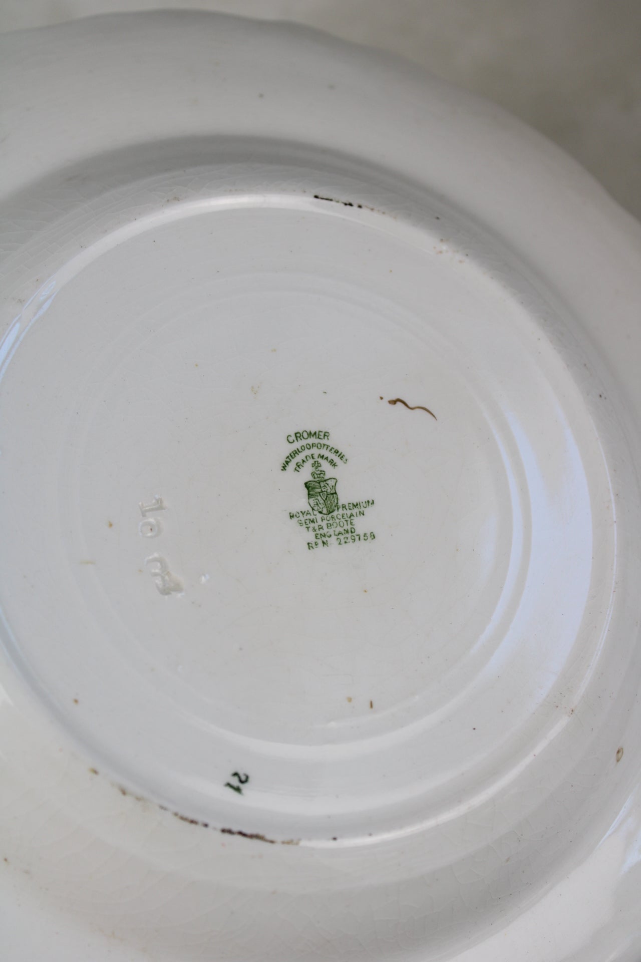 Set of 4 Waterloo Potteries Cromer Pasta Bowls in Green Leaf Design