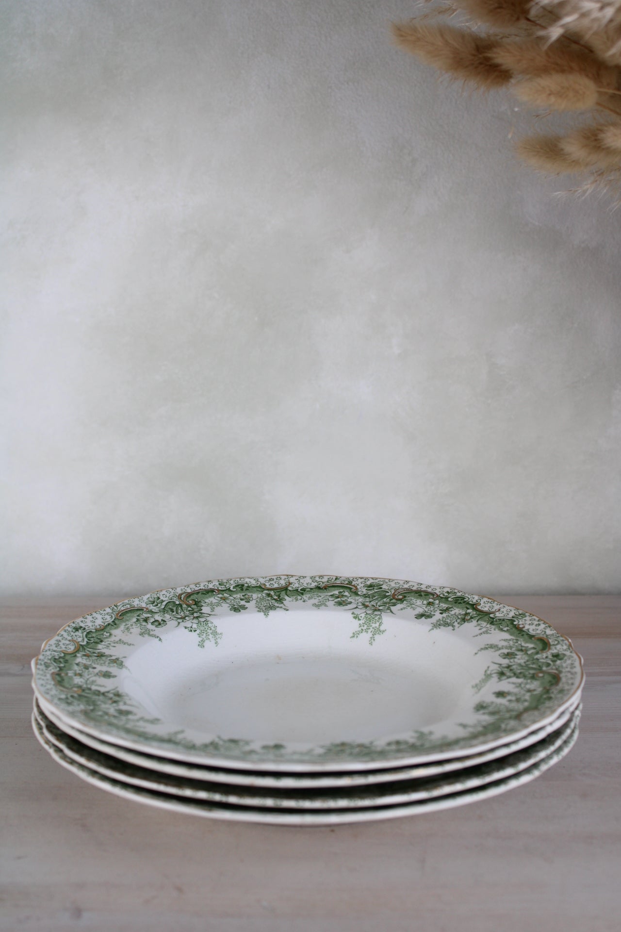 Set of 4 Waterloo Potteries Cromer Pasta Bowls in Green Leaf Design