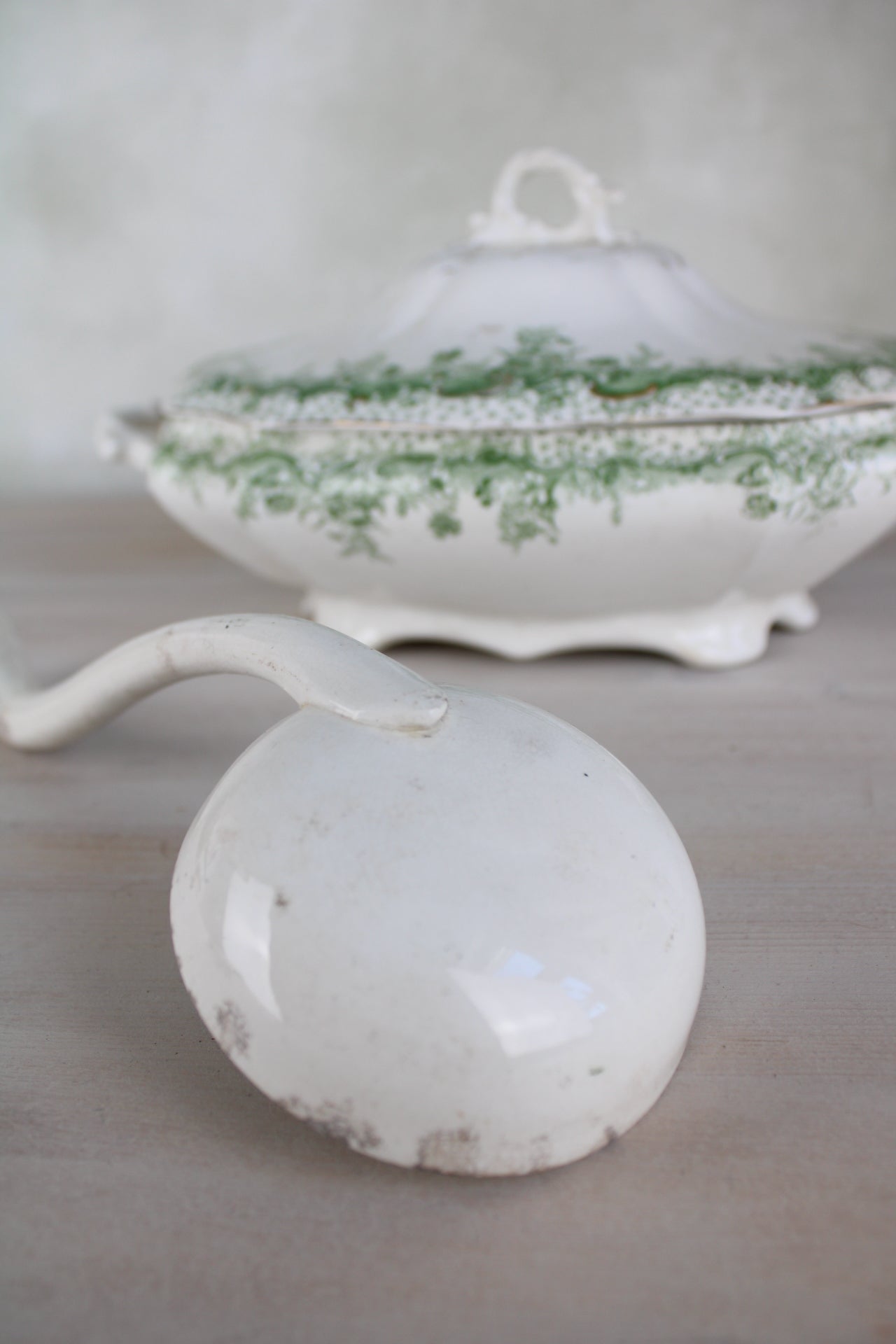 Waterloo Potteries Cromer Tureen with Serving Ladle in Green Leaf Design