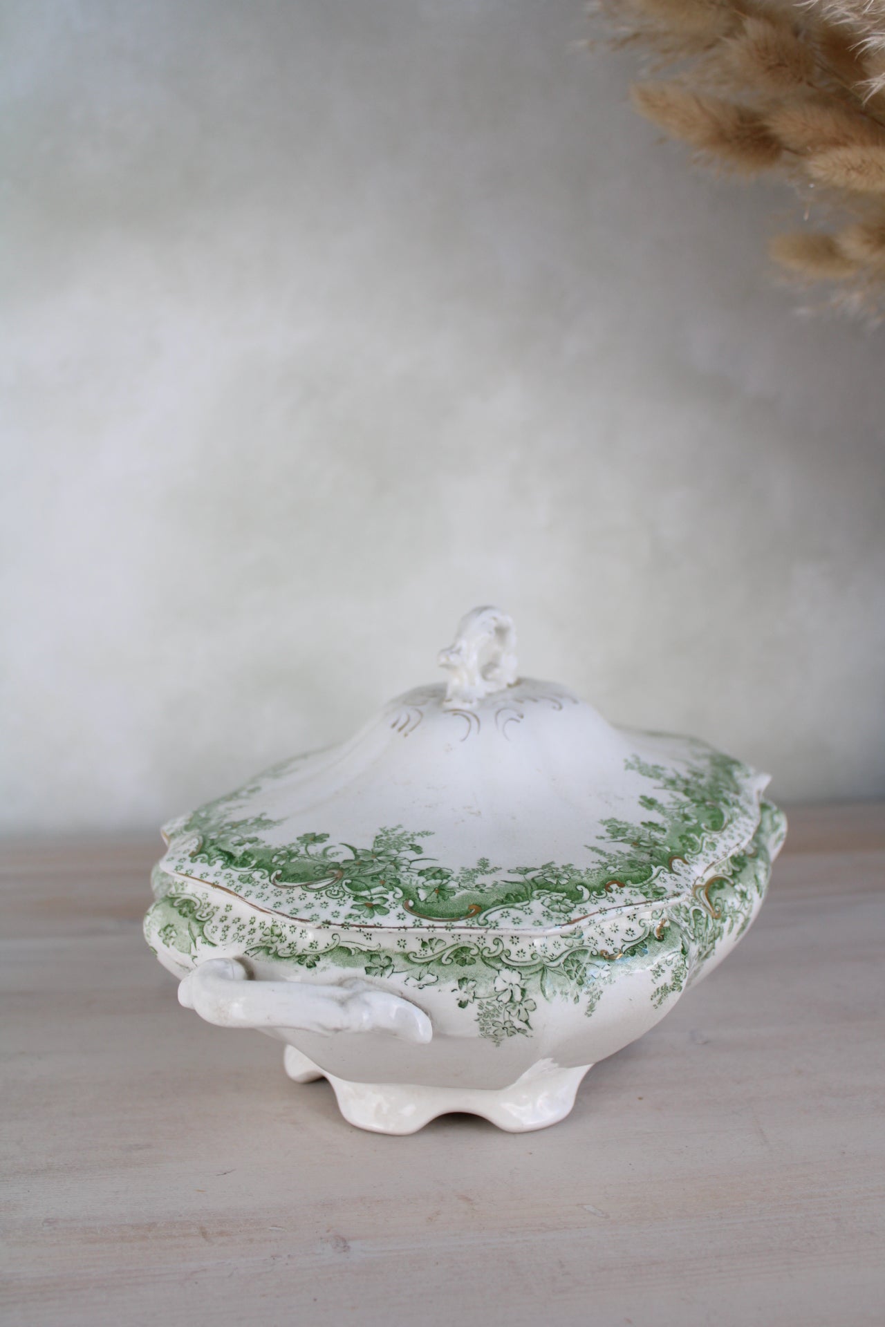 Waterloo Potteries Cromer Tureen with Serving Ladle in Green Leaf Design