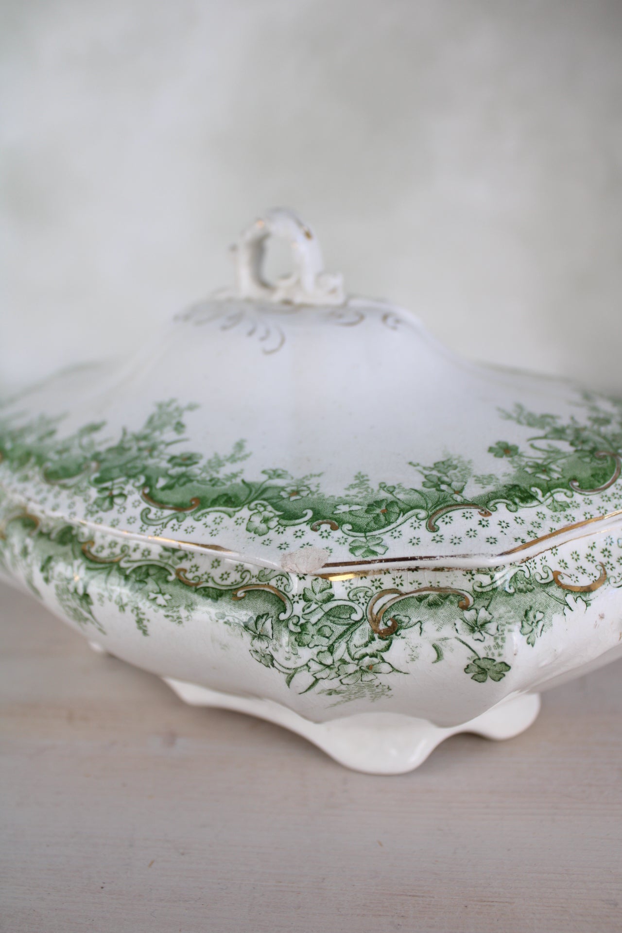 Waterloo Potteries Cromer Tureen with Serving Ladle in Green Leaf Design