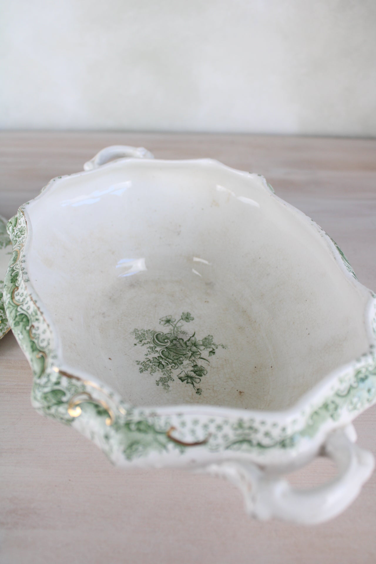 Waterloo Potteries Cromer Tureen with Serving Ladle in Green Leaf Design