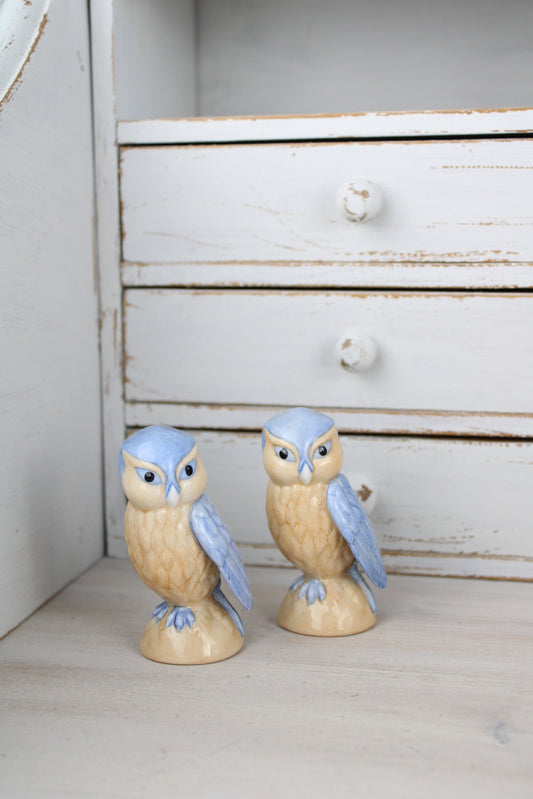 Franklin Mint Pair of Blue and Yellow Owls