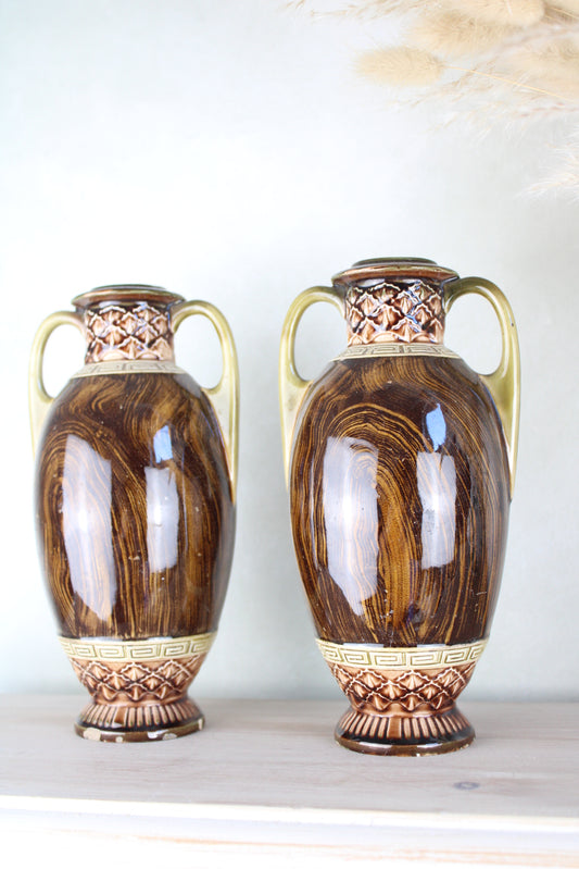 Pair of Italian Wood Effect Marbled Brown Vases