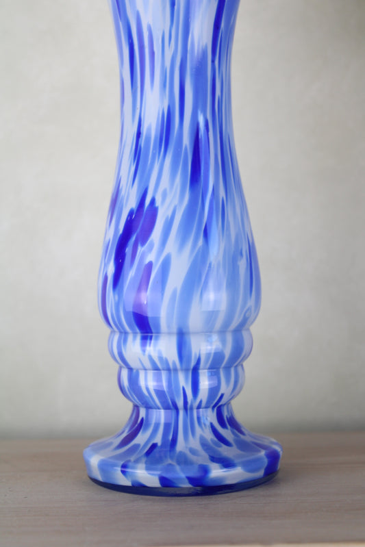 Scandi Blue Splatter Vintage Glass Vase