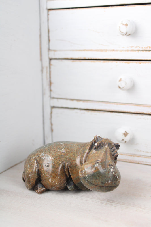 Carved Verdite Lying Hippo Figurine