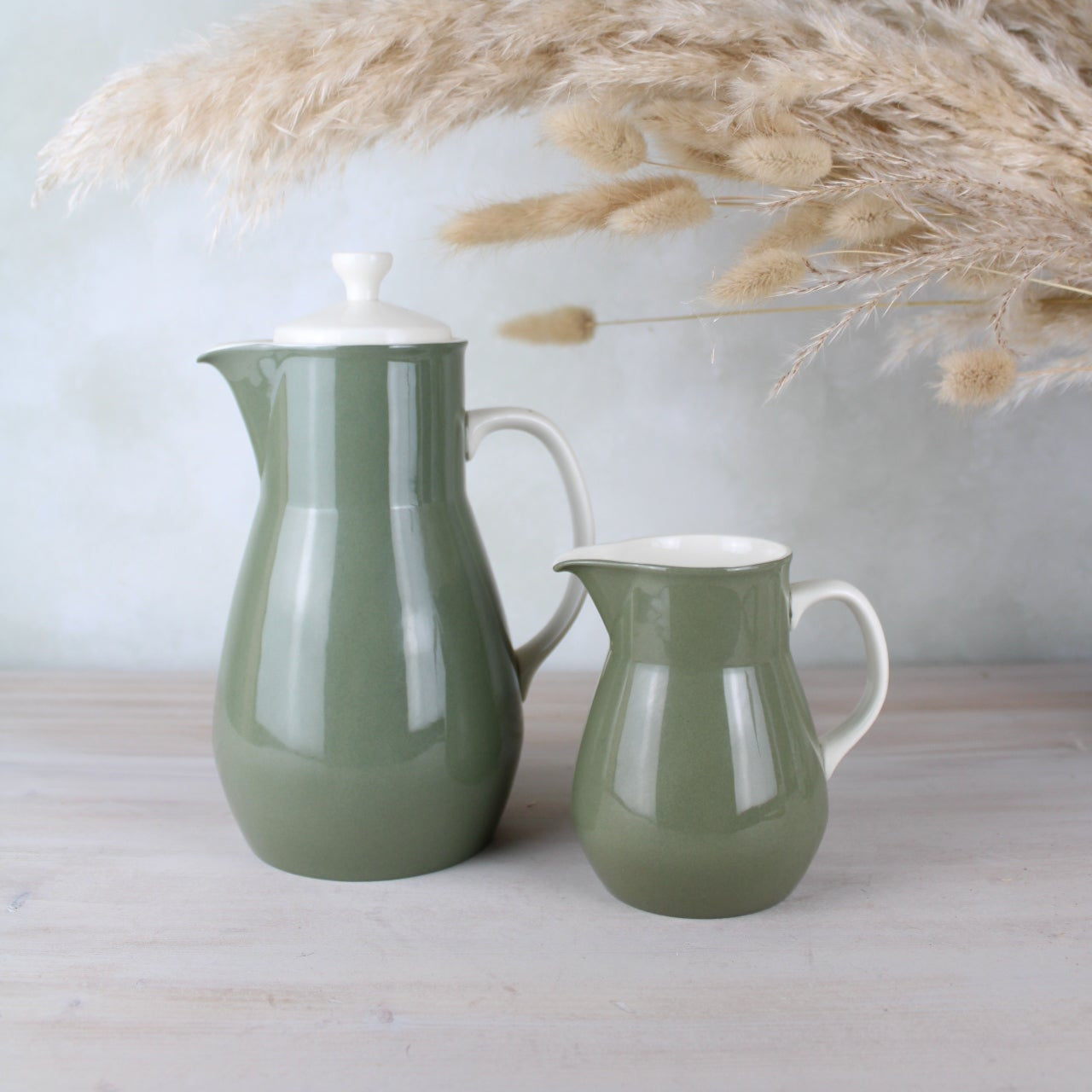 Wedgwood Moss Green Coffee Pot and Milk Jug