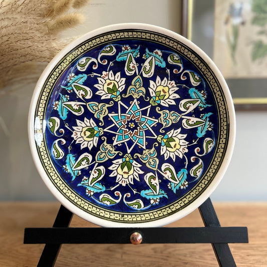 Blue and Green Floral Turkish Vintage Painted Hanging Plate