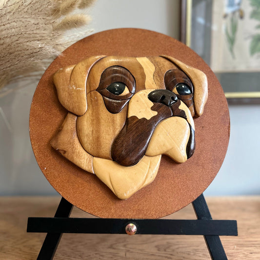 Handmade Vintage Wooden Bulldog Plaque