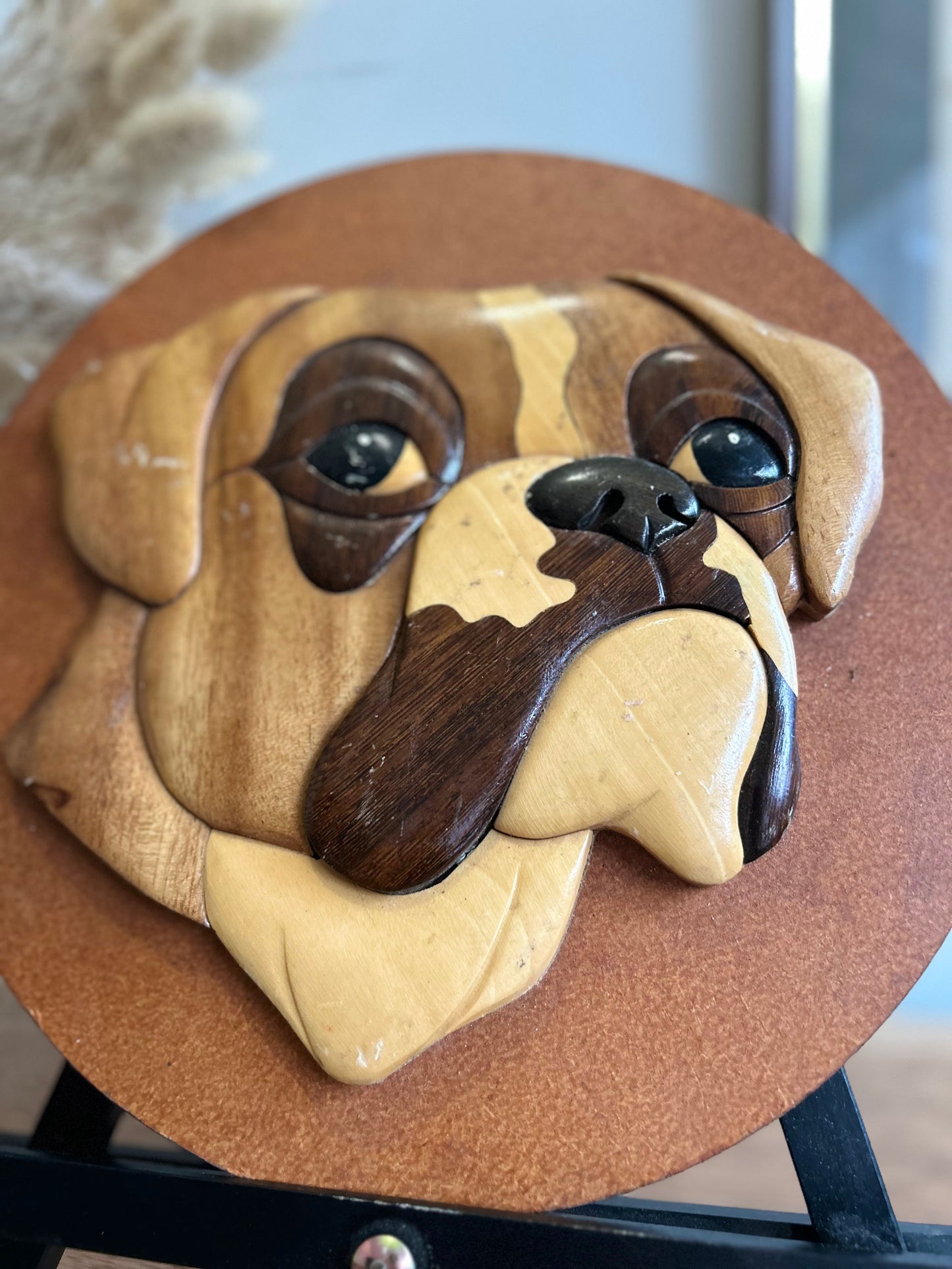 Handmade Vintage Wooden Bulldog Plaque