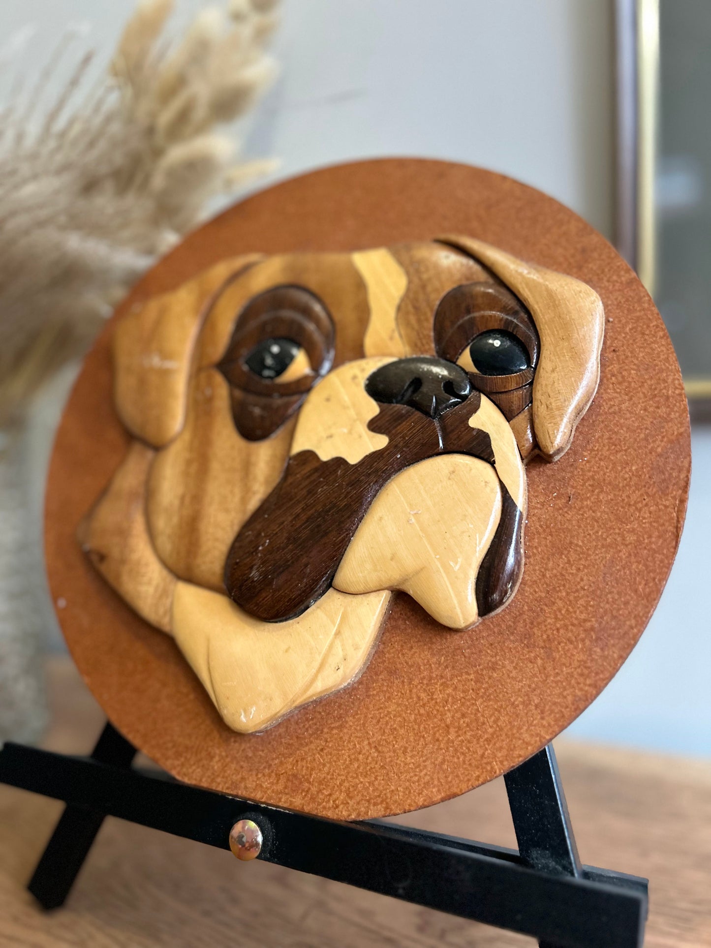 Handmade Vintage Wooden Bulldog Plaque