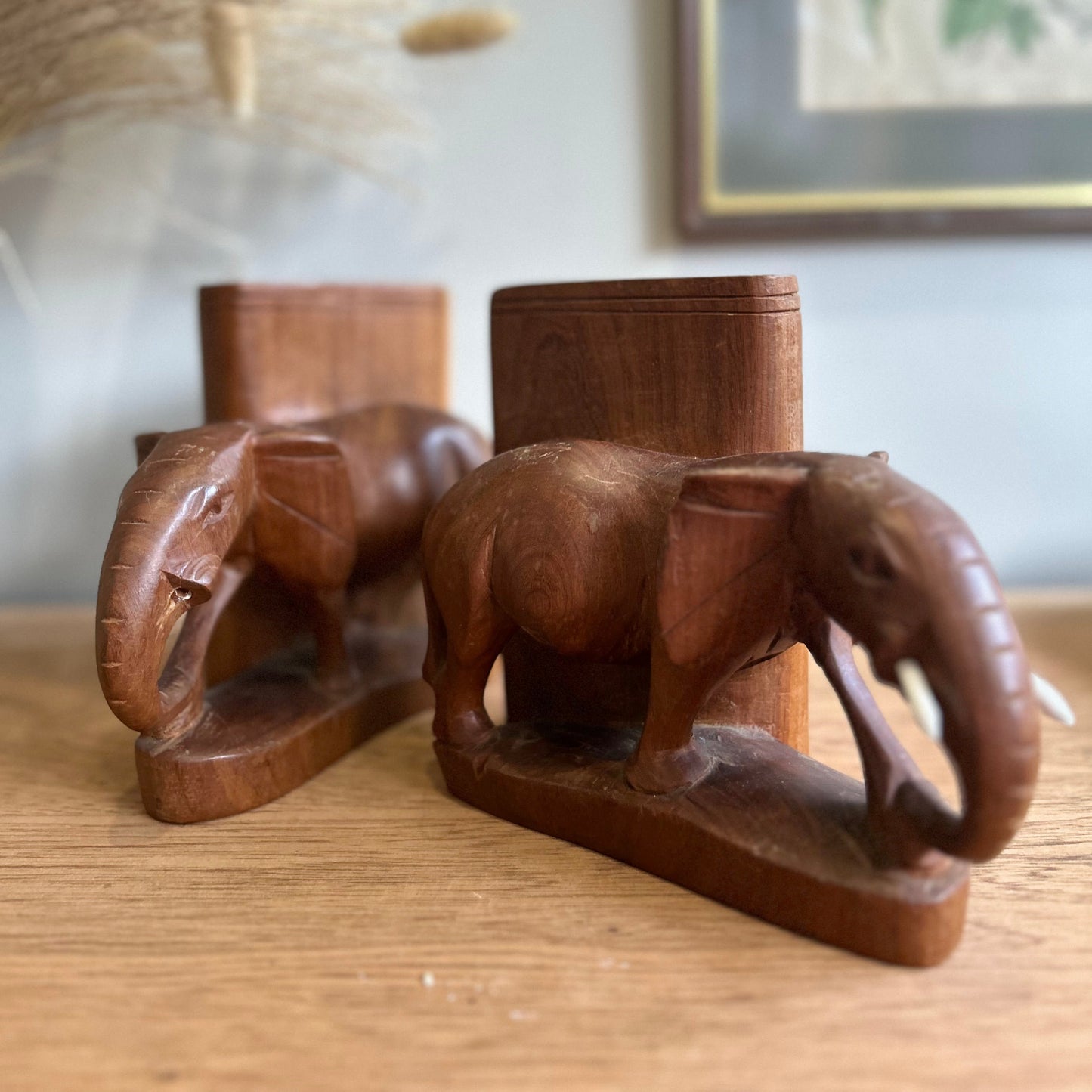 Pair of Vintage Wooden Elephant Bookends