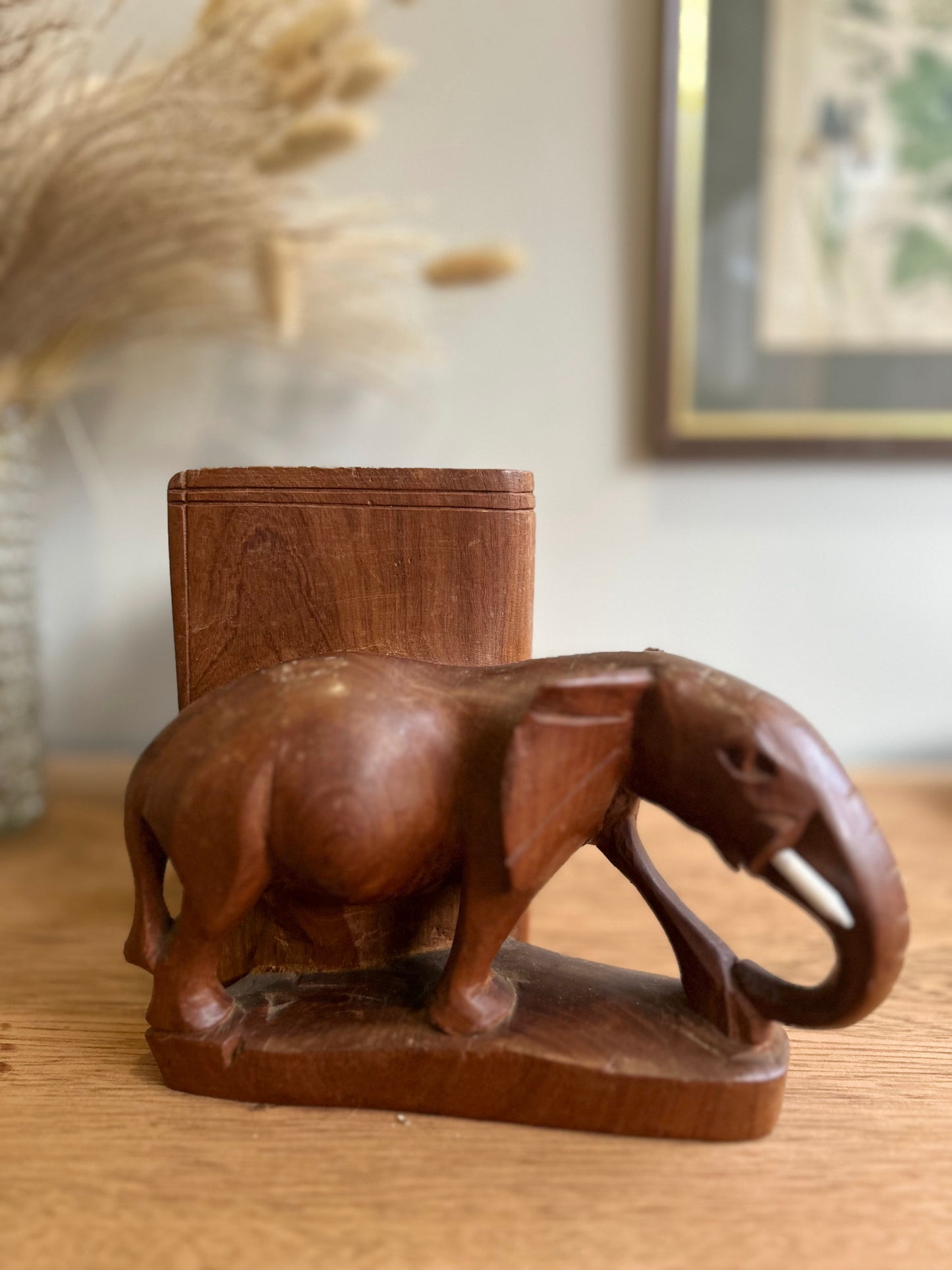 Pair of Vintage Wooden Elephant Bookends