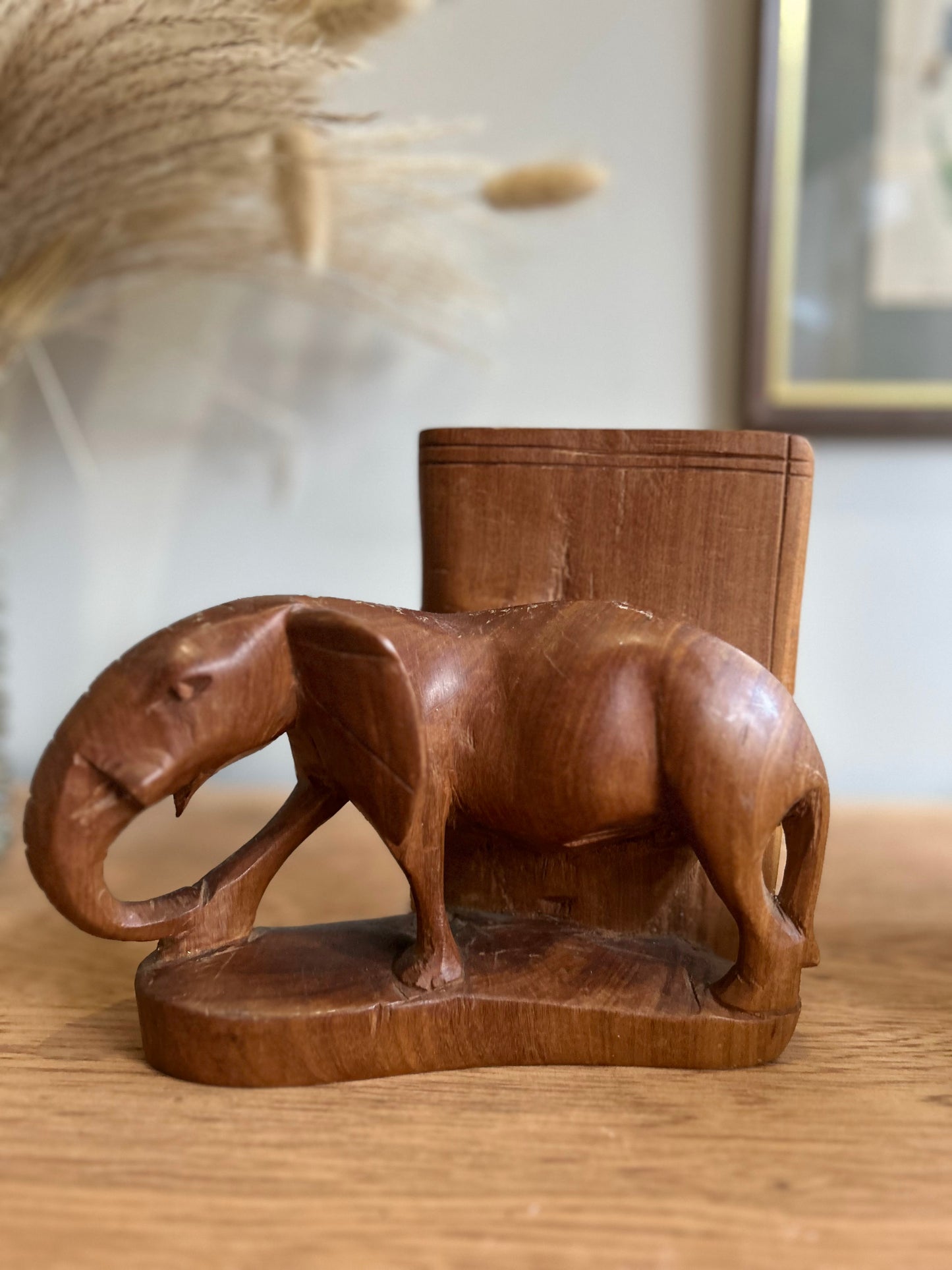 Pair of Vintage Wooden Elephant Bookends