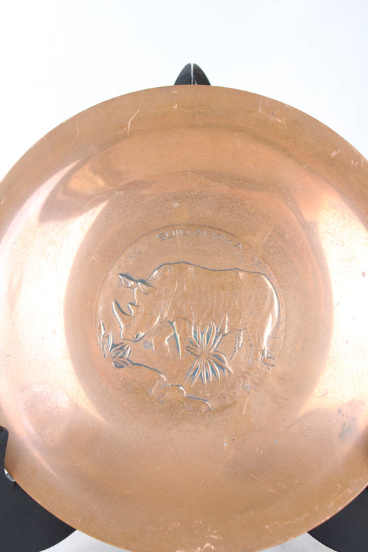 Copper African Rhino Small Wall Hanging Plate