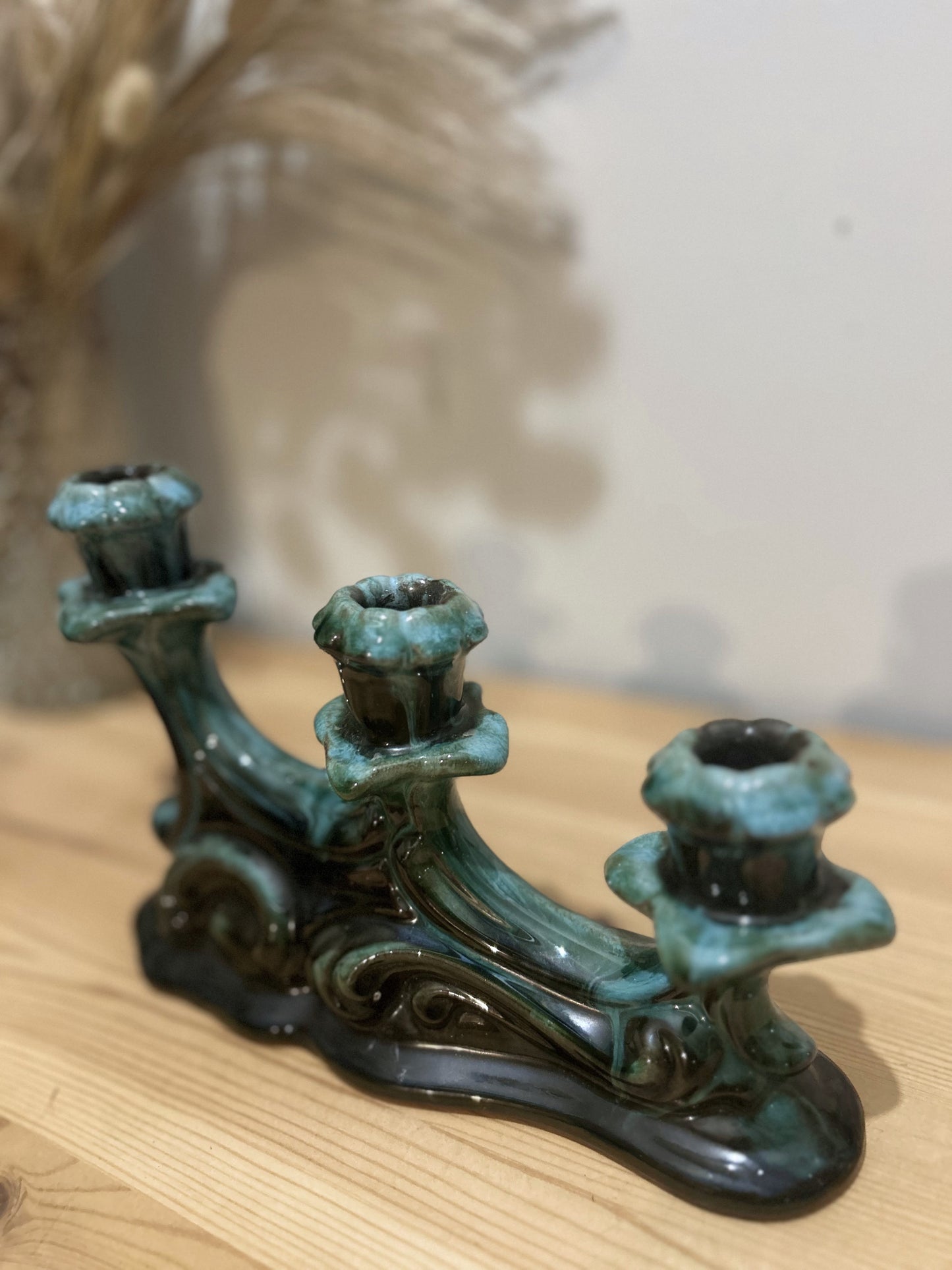 Blue Mountain Green Drip Glaze Vintage Candlestick