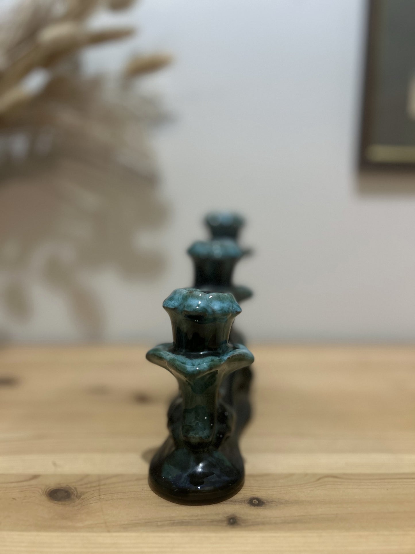 Blue Mountain Green Drip Glaze Vintage Candlestick