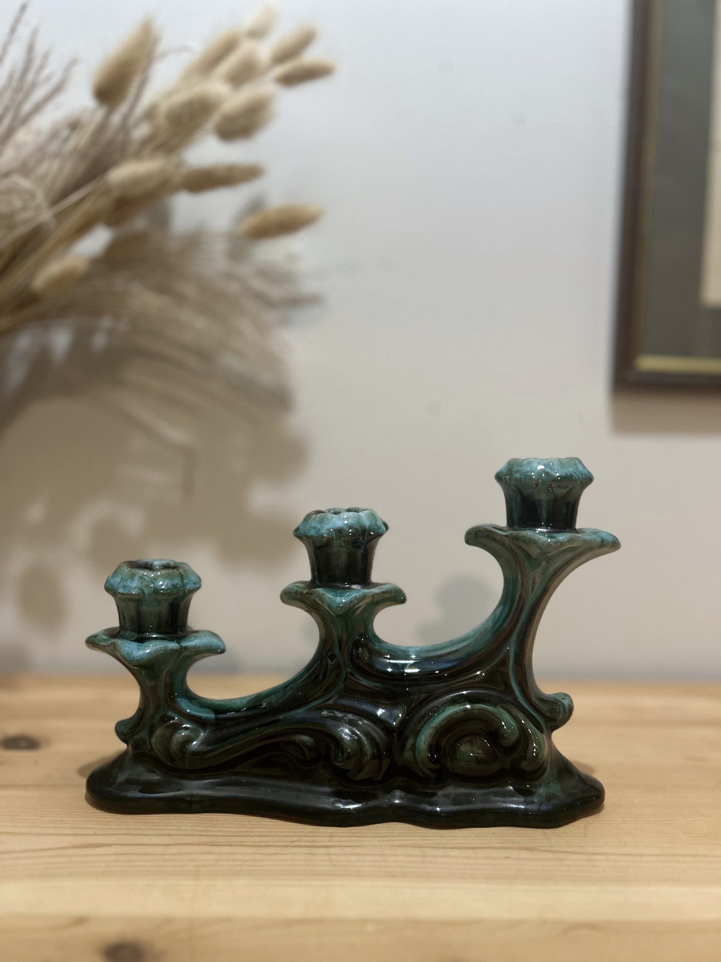 Blue Mountain Green Drip Glaze Vintage Candlestick