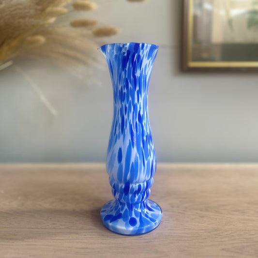 Scandi Blue Splatter Vintage Glass Vase