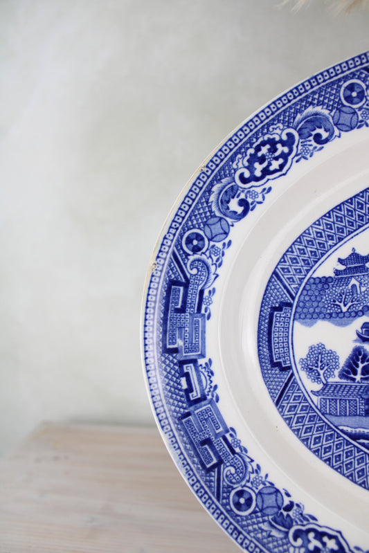 Large Old Willow Blue and White Serving Platter