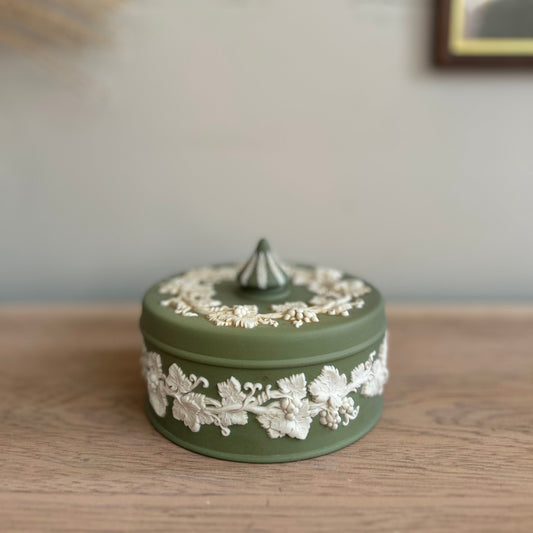 Wedgwood Jasperware Green Floral Vintage Storage Pot