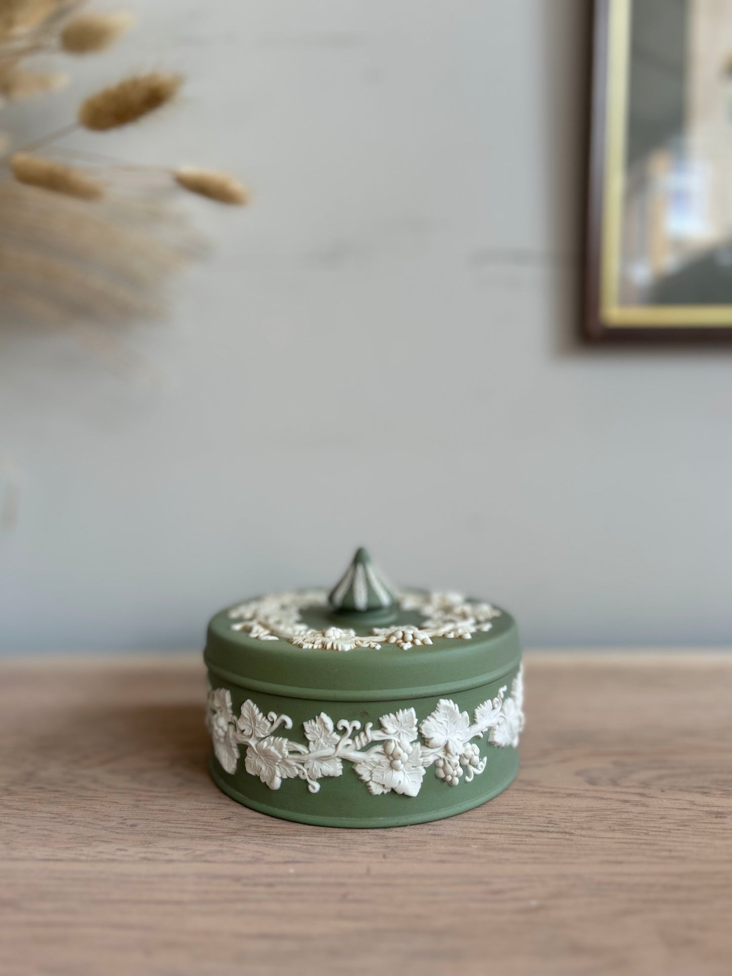 Wedgwood Jasperware Green Floral Vintage Storage Pot