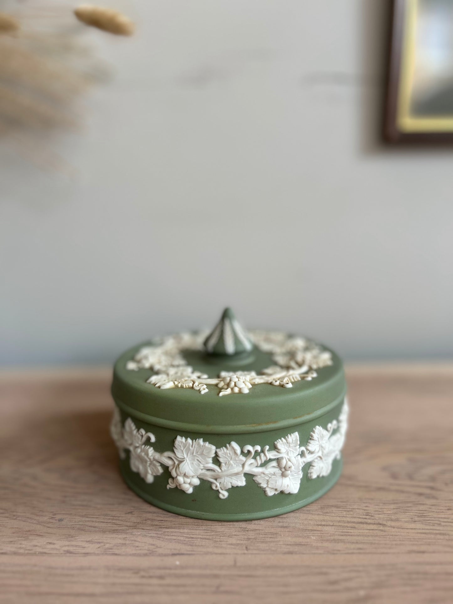 Wedgwood Jasperware Green Floral Vintage Storage Pot