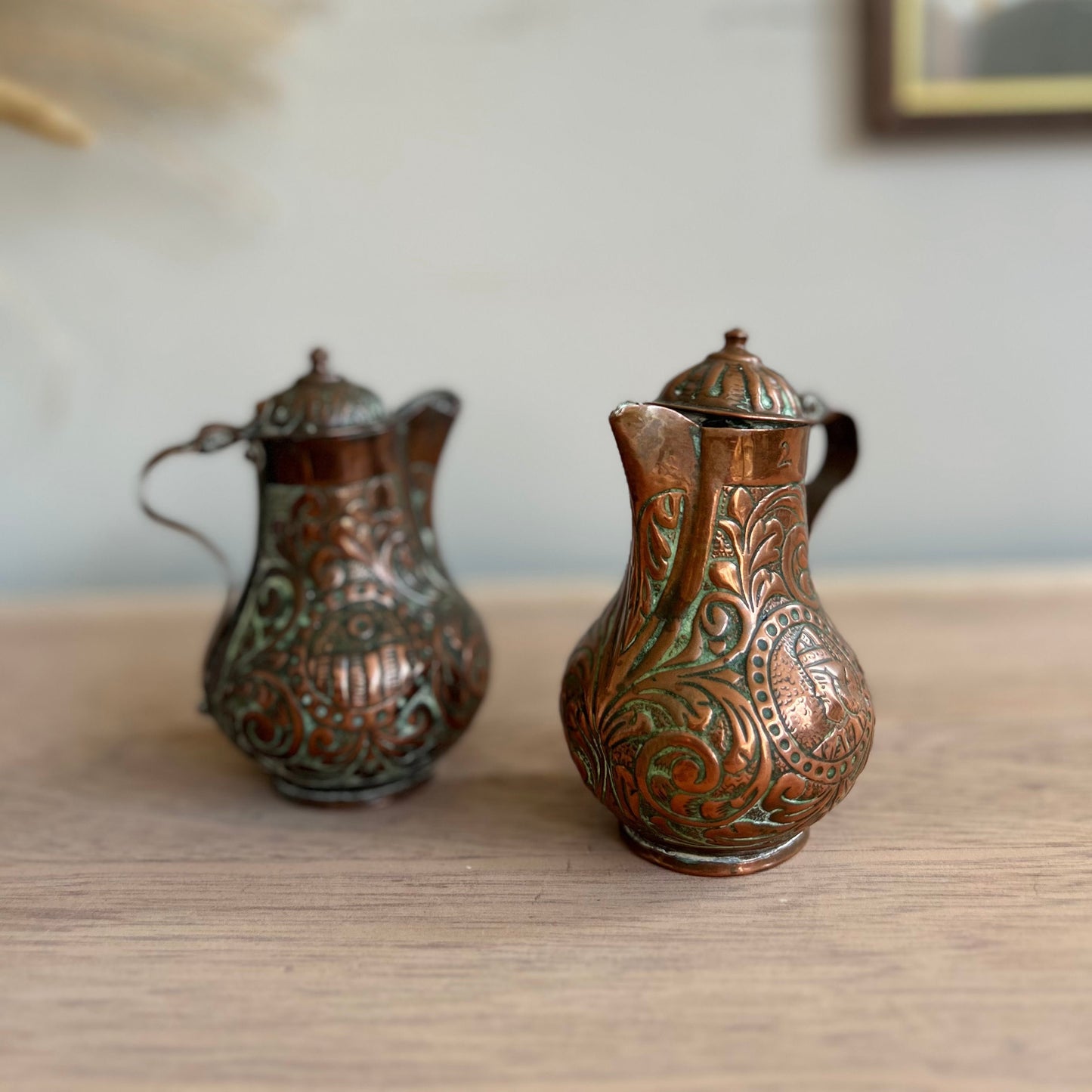 Small Copper Pitchers with Lids and Spouts