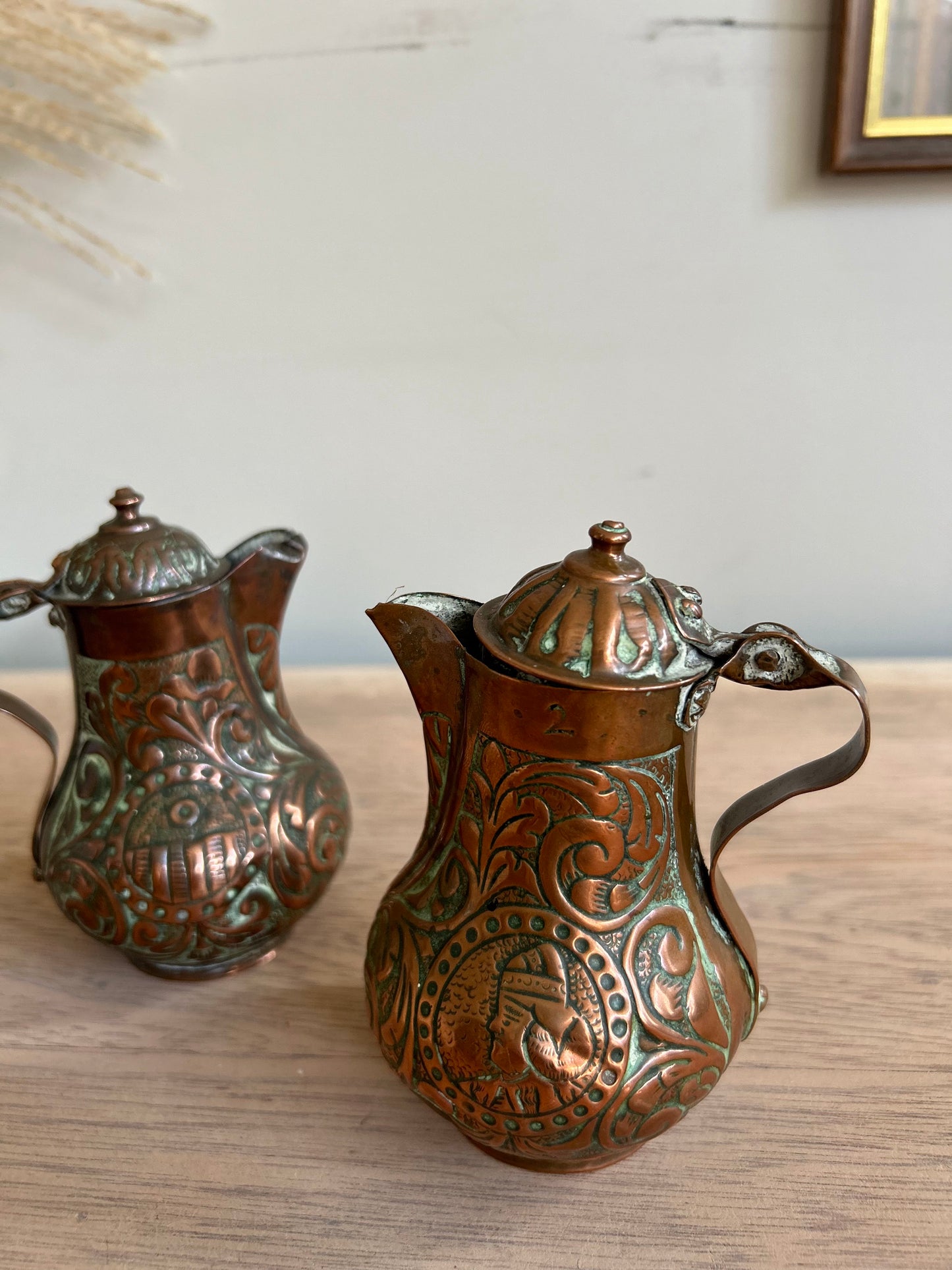 Small Copper Pitchers with Lids and Spouts