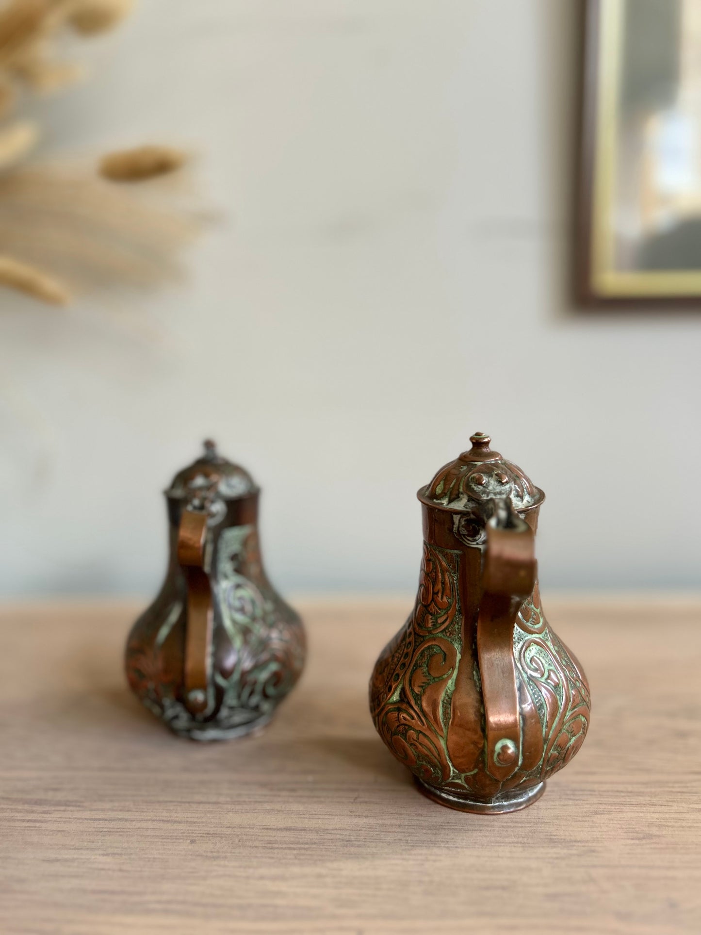 Small Copper Pitchers with Lids and Spouts