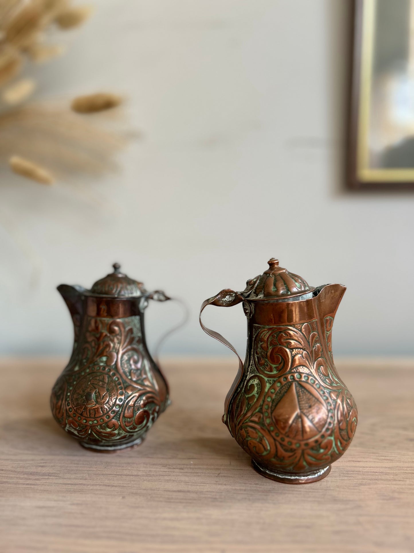 Small Copper Pitchers with Lids and Spouts