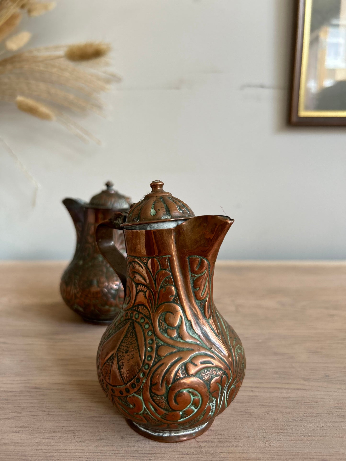 Small Copper Pitchers with Lids and Spouts