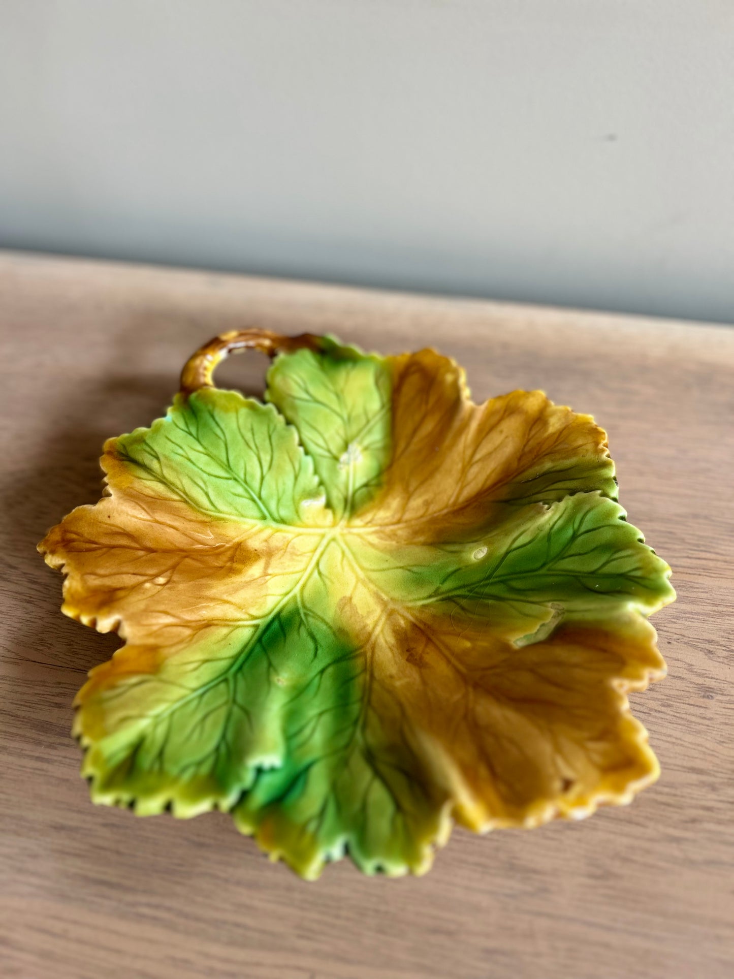 Majolica Style Leaf Shape Dish