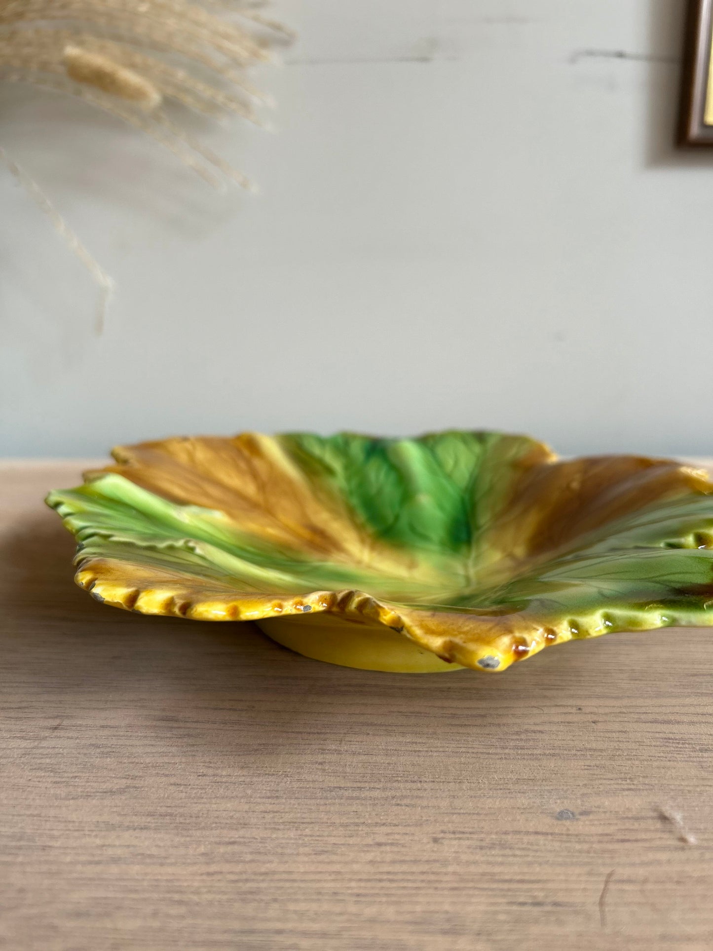 Majolica Style Leaf Shape Dish