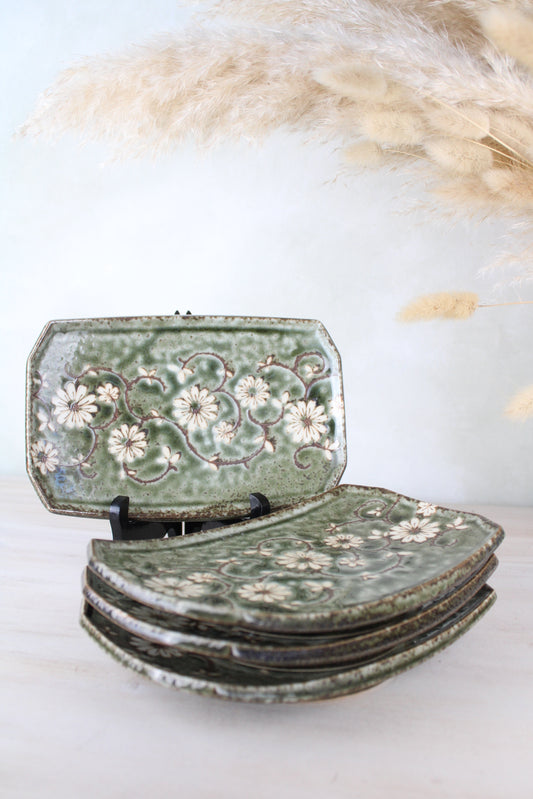 Set of 4 Japanese Rectangle Flower Plates
