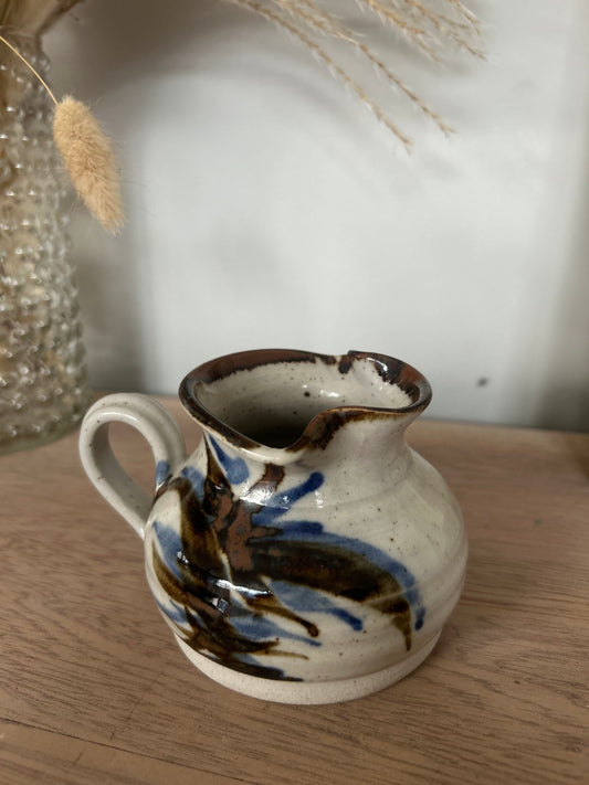 Handmade Vintage Floral Painted Ceramic Pottery Jug