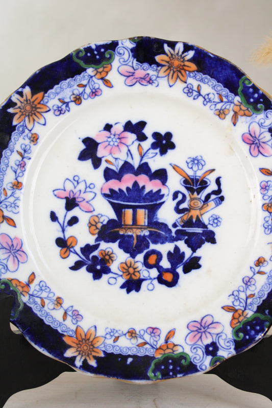 Blue and Orange Vintage Floral Side Plate