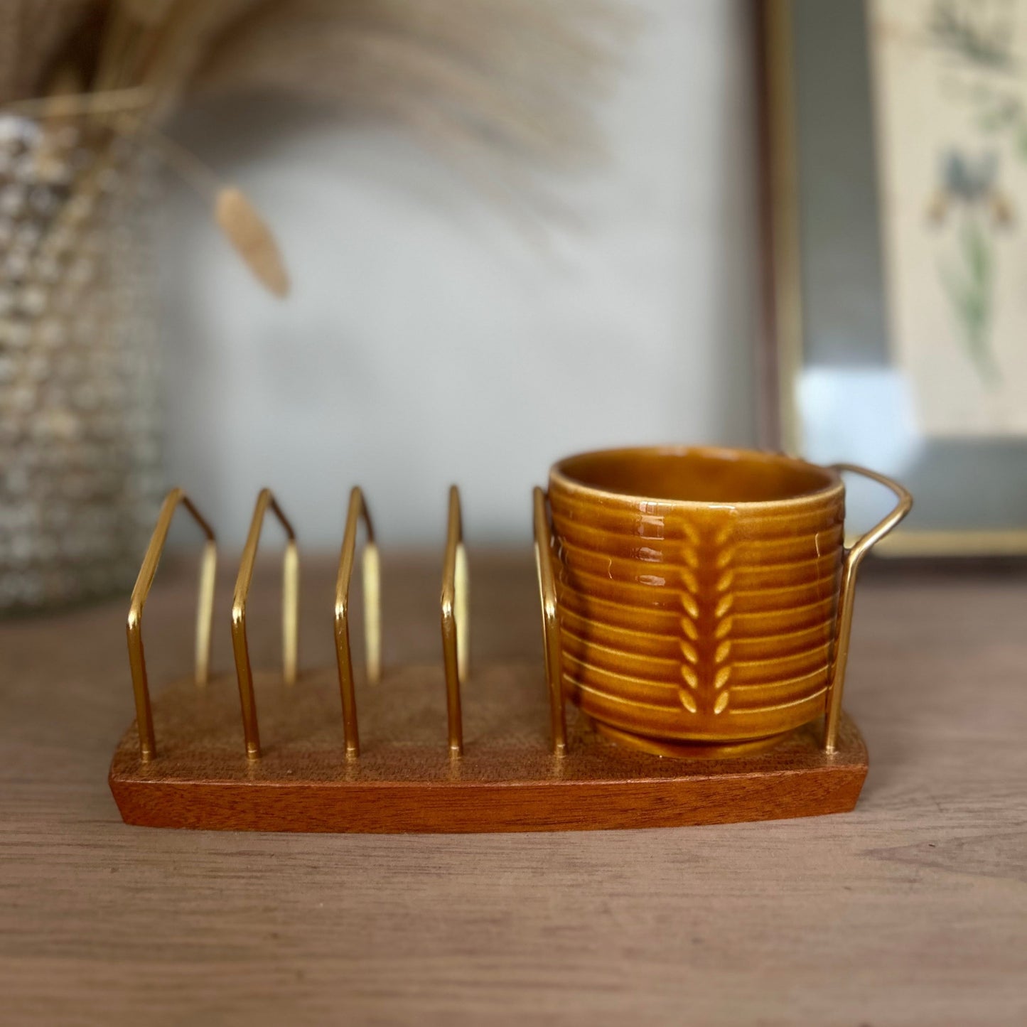 Wooden Retro Toast Rack with Original Ceramic Bowl