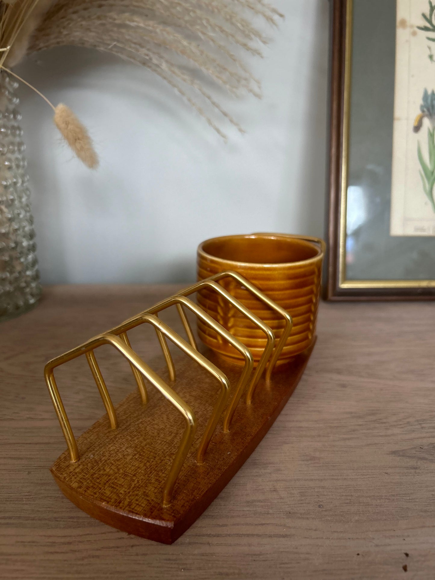 Wooden Retro Toast Rack with Original Ceramic Bowl