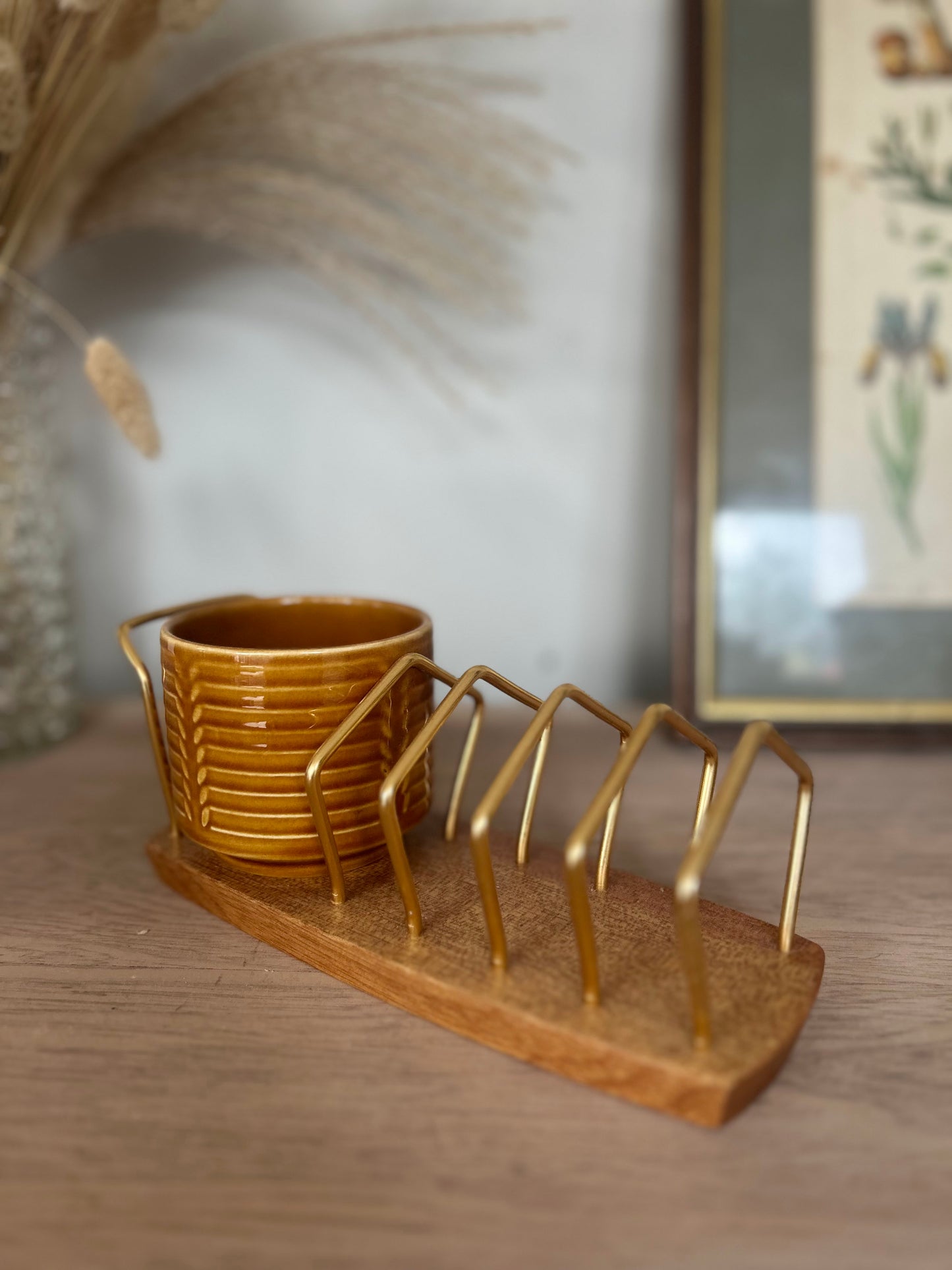 Wooden Retro Toast Rack with Original Ceramic Bowl