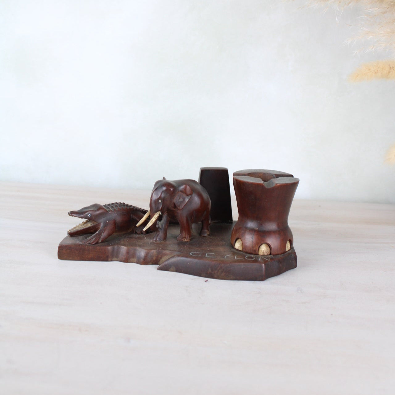 Wooden Smoking Stand Ashtray Incense Stand with Elephant