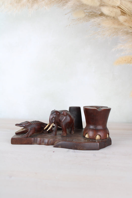 Wooden Smoking Stand Ashtray Incense Stand with Elephant