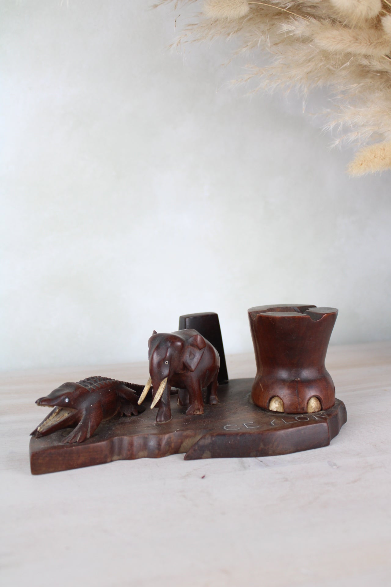 Wooden Smoking Stand Ashtray Incense Stand with Elephant