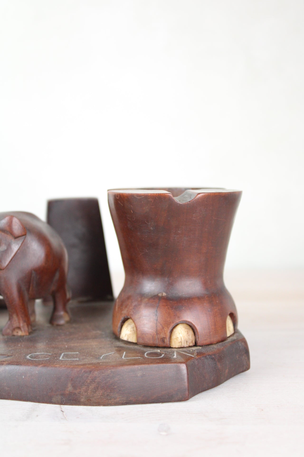 Wooden Smoking Stand Ashtray Incense Stand with Elephant